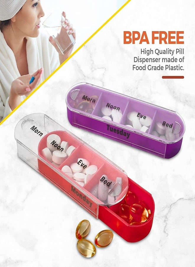 Kunya® Weekly Pill Organizer Portable Medicine Box Tablets Container With Stackable AM/PM Compartments Multicolor Pack Of 1 - Image 4